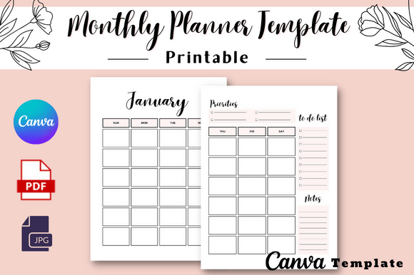 Download Monthly Planner Canva Template Printable - Canva Collection