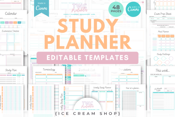 Download Study Planner Canva Templates | ICE CREA - Canva Collection