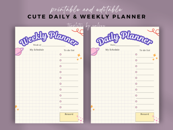 Download Cute Simple Daily &amp; Weekly Planner Canva - Canva Collection