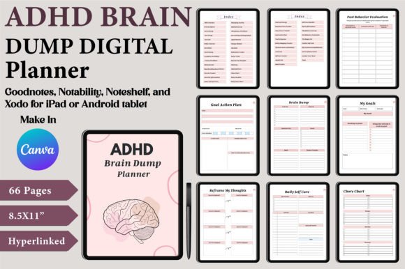Download Digital ADHD Brain Dump Planner Canva - Canva Collection