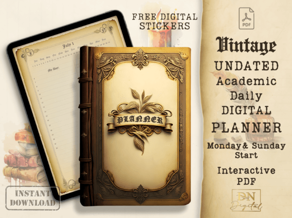 Download Undated Vintage Digital Daily Planner - Digital daily planner Collection