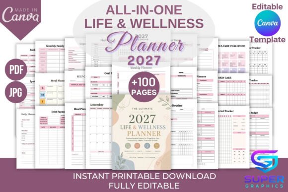 Download All-in-One Life &amp; Wellness Planner Canva - Canva Collection