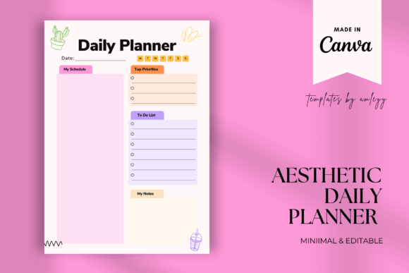 Download Aesthetic Daily Planner Template Canva - Canva Collection