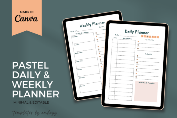 Download Cute Pastel Daily &amp; Weekly Planner Canva - Canva Collection