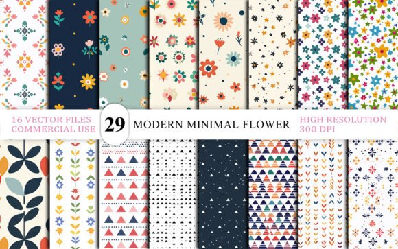 Download Modern Minimal Flower Seamless Patterns - Patterns Collection